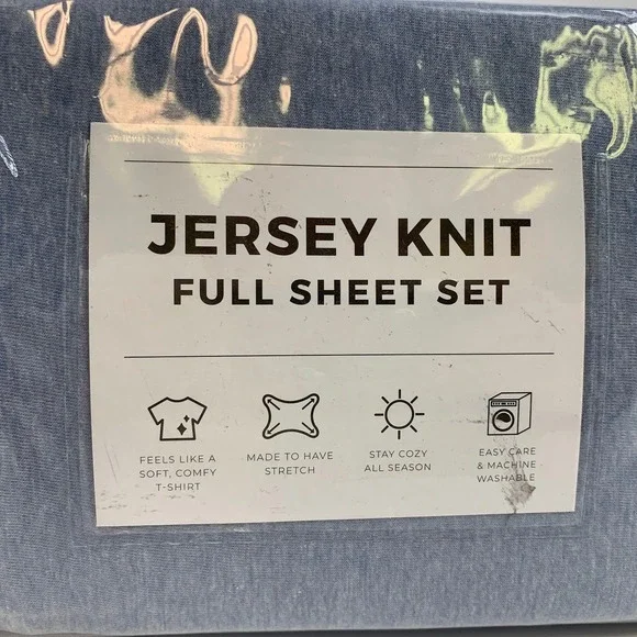 Jersey Knit Full Sheet Set Heathered Sky Blue Soft Cozy All‎ Season Bedding - Picture 3 of 7